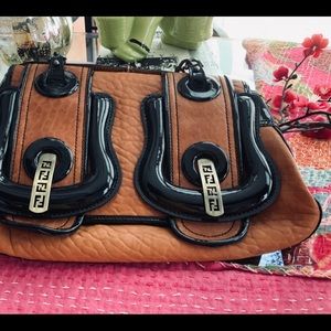 Fendi leather bag with black patent details